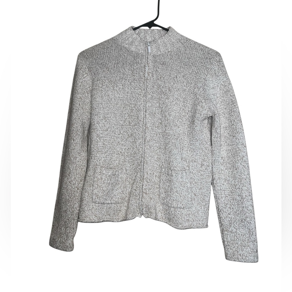 Eileen Fisher Beige Linen Blend Full Zip Long Sleeve Sweater Cardigan Sz PS
